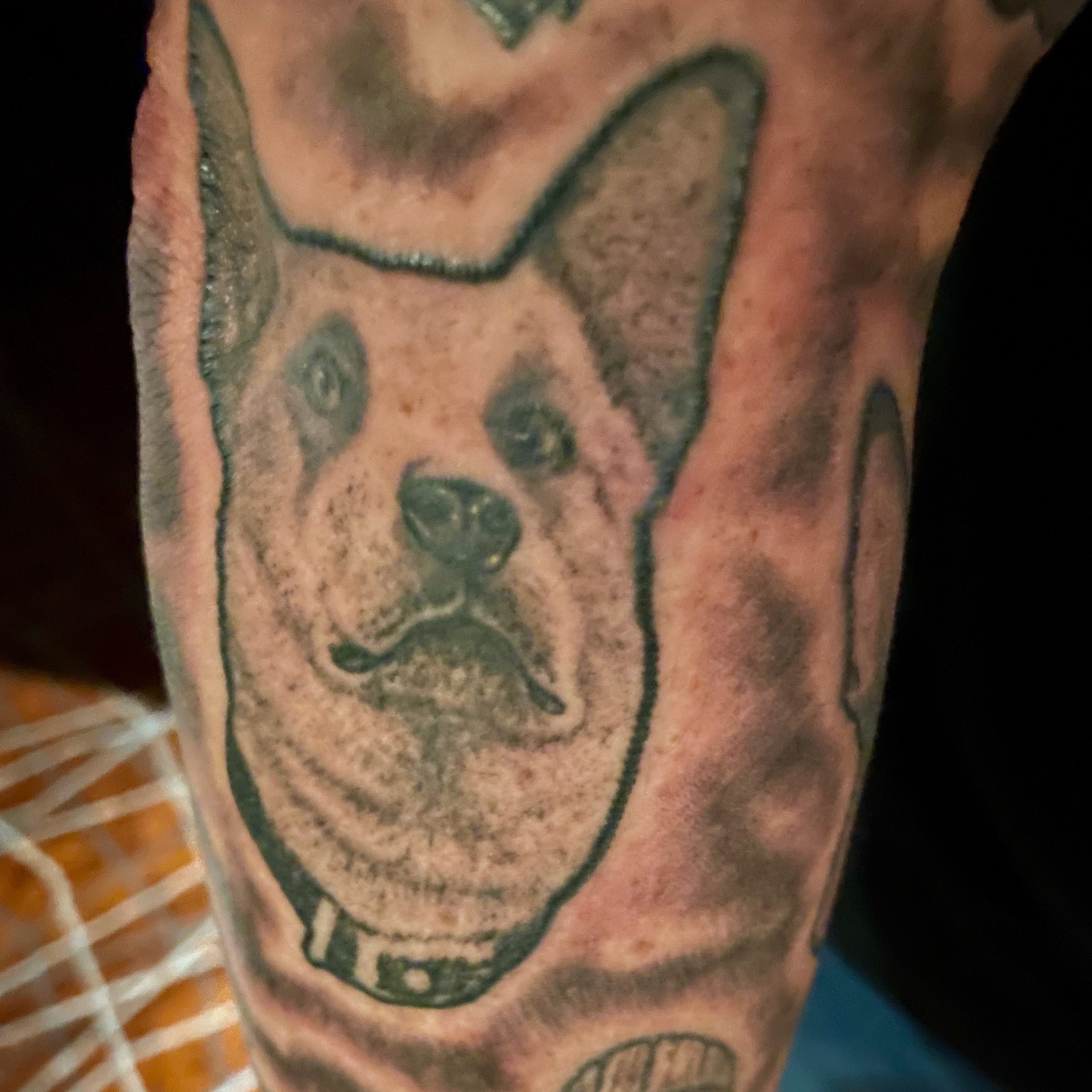 Martin’s tattoo portrait of Ned looking upward